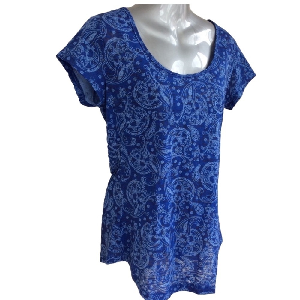 Blue Paisley Patterned Short Sleeve Top